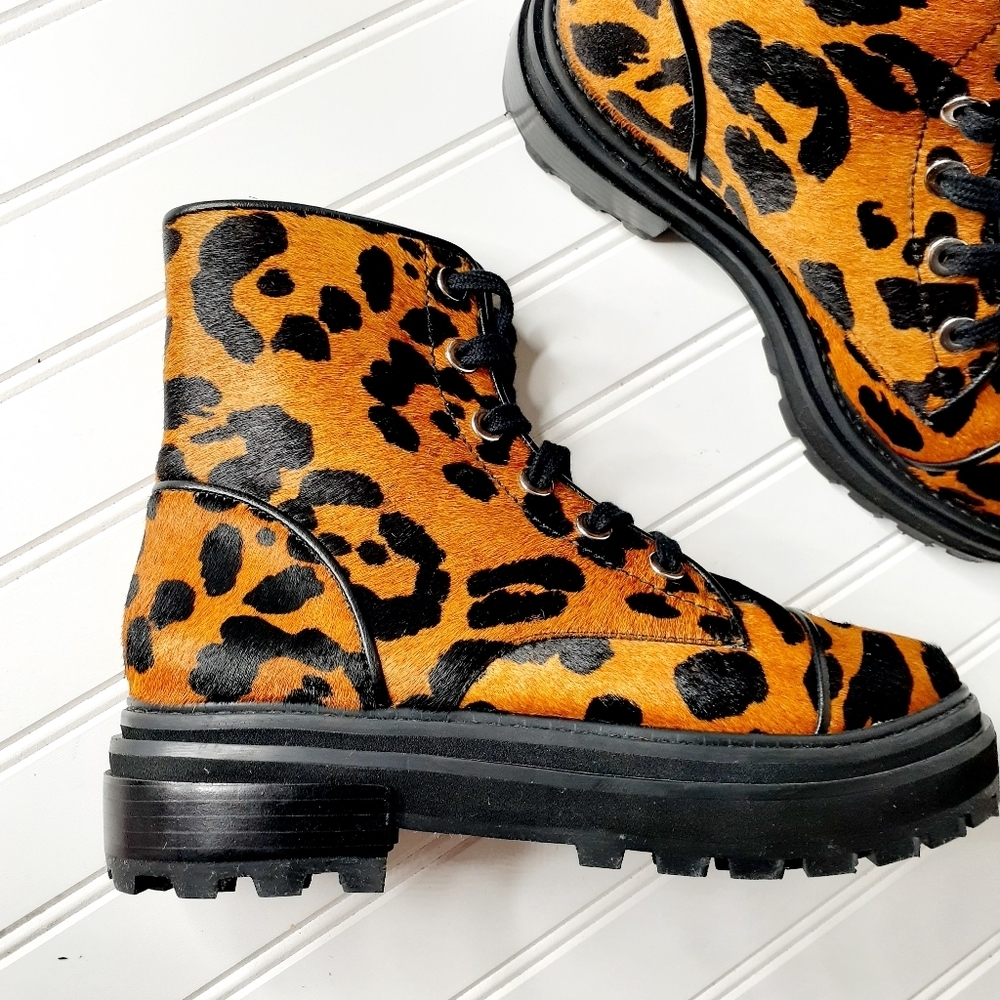 NEW Schutz Maylova Leopard Suede Combat Bootie F713 - Picture 9 of 11